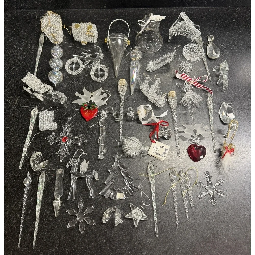 Vintage Mixed Glass Christmas Ornaments Lot Icicles Animals Hearts Shoe Tree 40+